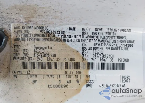 2014 Ford Focus Se from USA, damaged, VIN 1FADP3K21EL114386